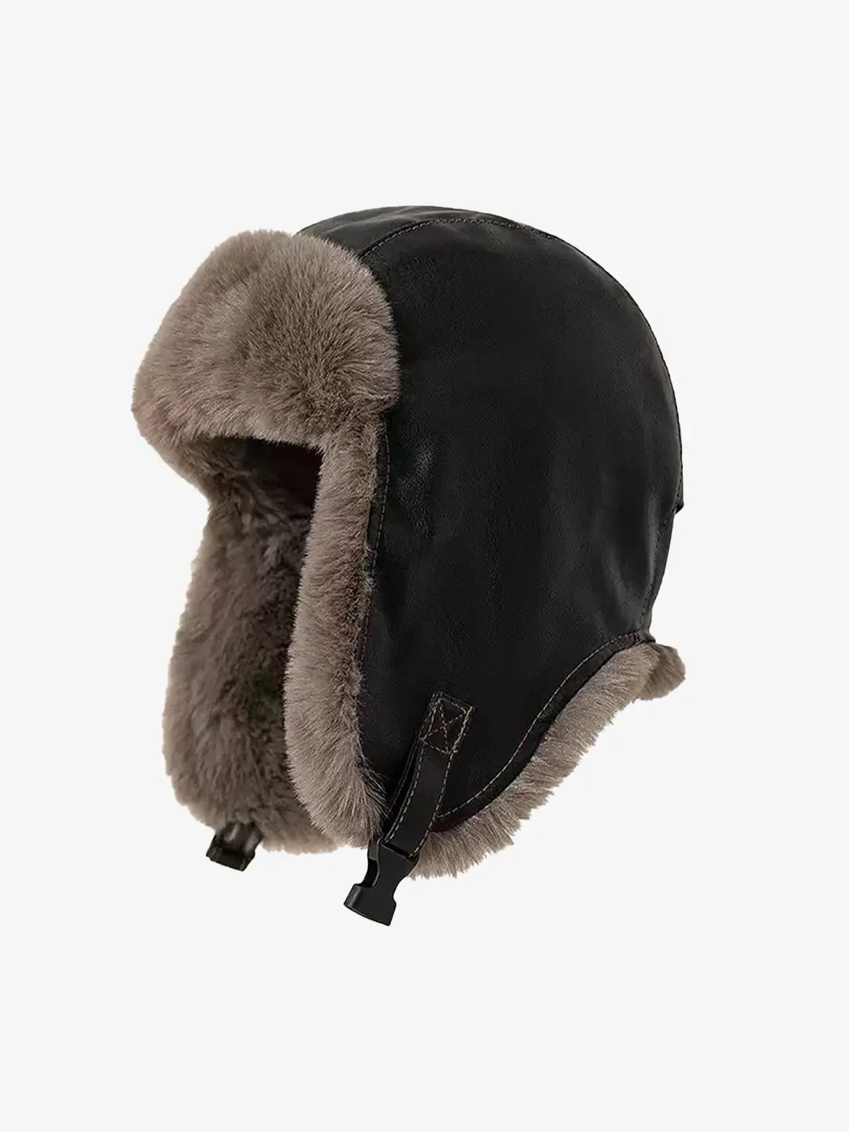 Omygoods Vintage Distressed Leather Plush Trapper Hat