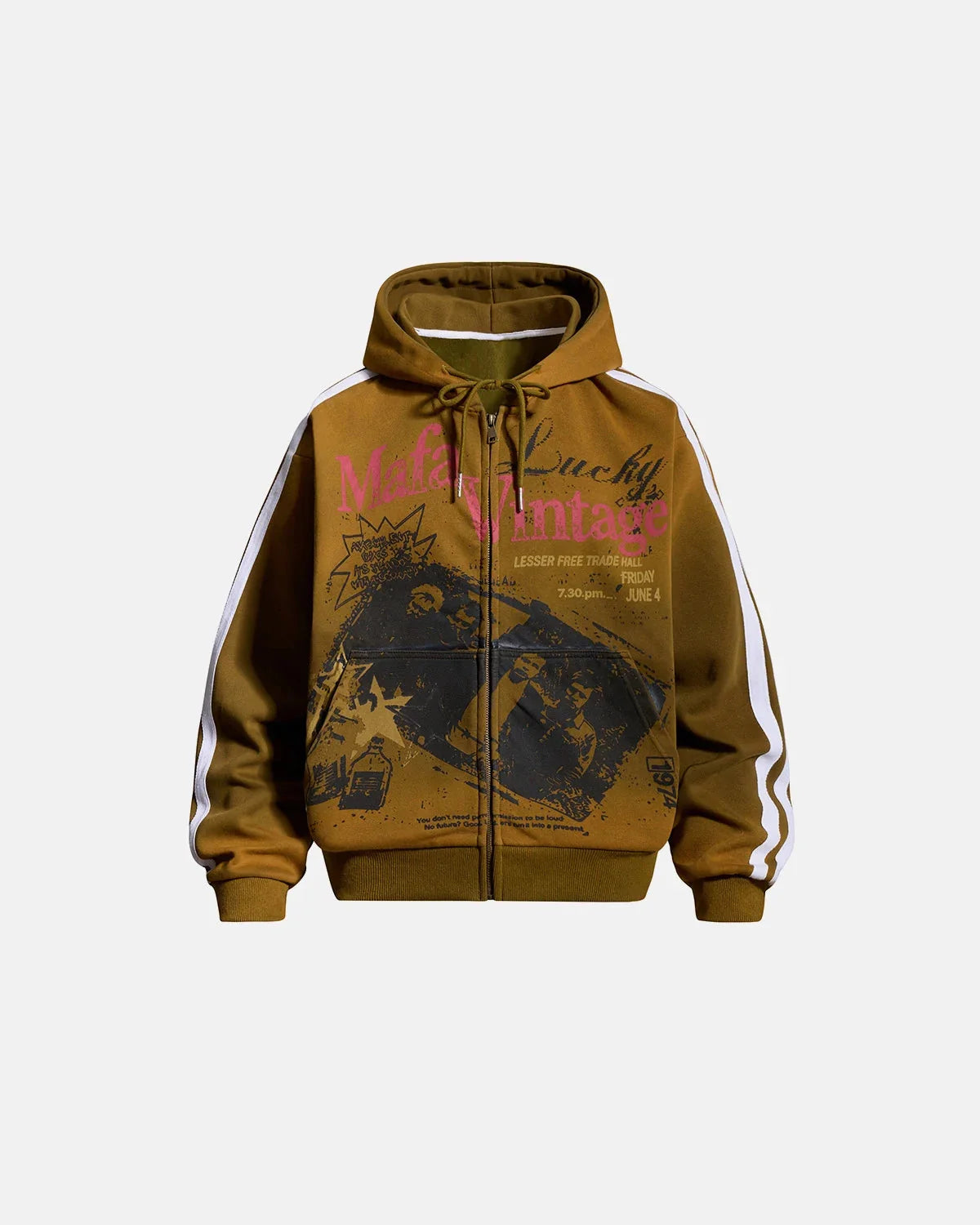 Omygoods Vintage Graphic Zip-Up Hoodie