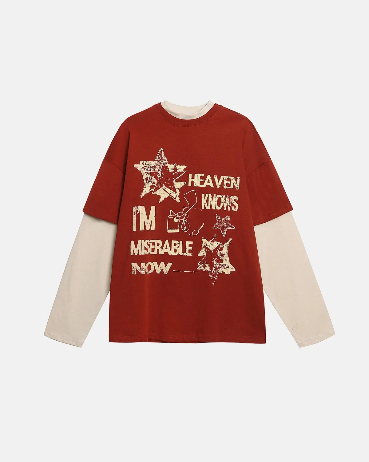 Omygoods Vintage Layered Graphic Long Sleeve T-Shirt