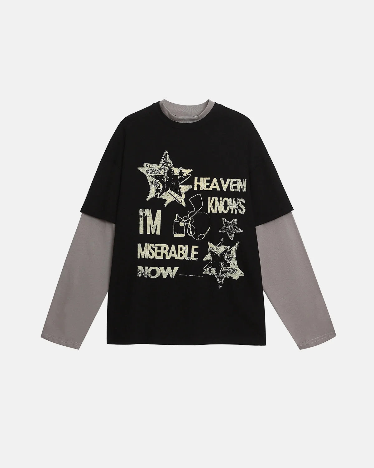 Omygoods Vintage Layered Graphic Long Sleeve T-Shirt