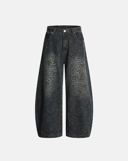 Omygoods Vintage Leopard Print Barrel Jeans