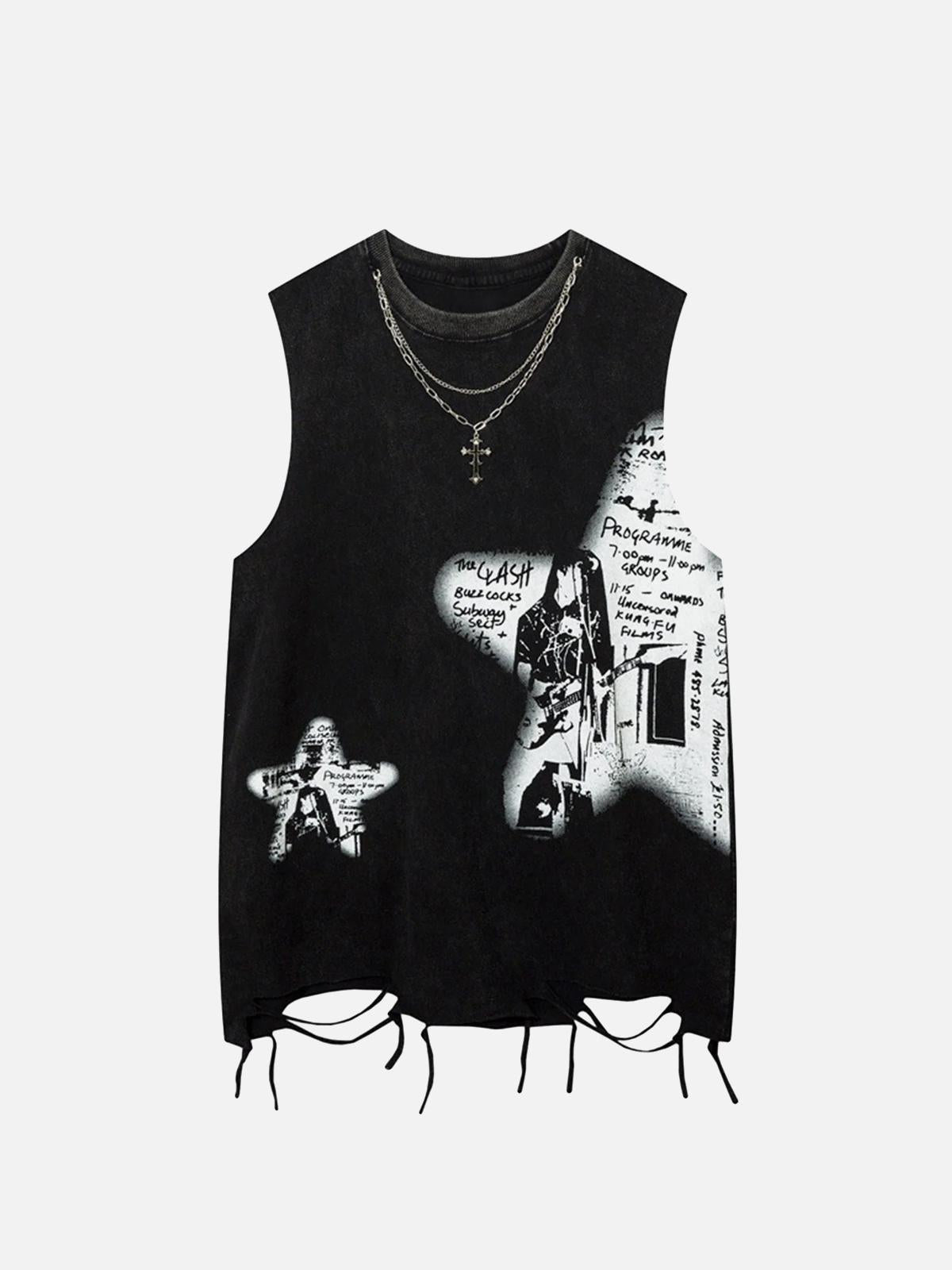 Omygoods Vintage Necklace Star Print Hip-Hop Tank Top