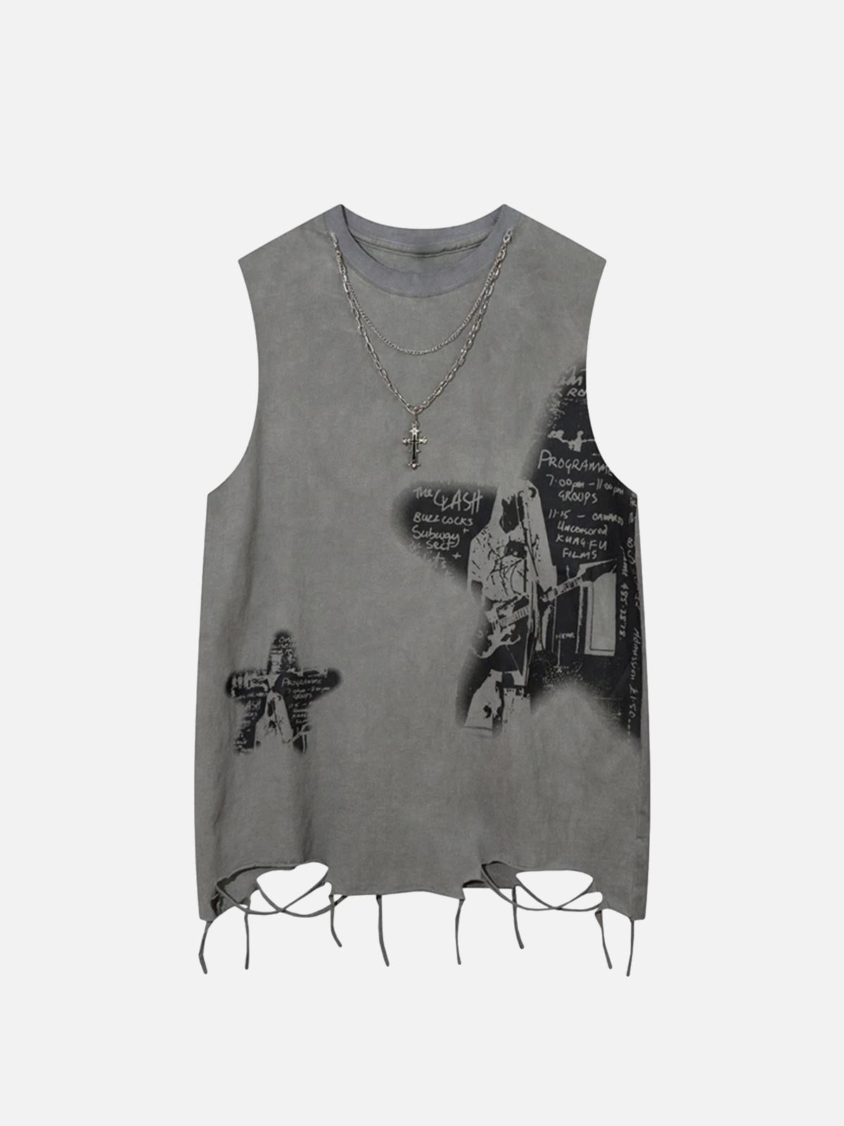 Omygoods Vintage Necklace Star Print Hip-Hop Tank Top