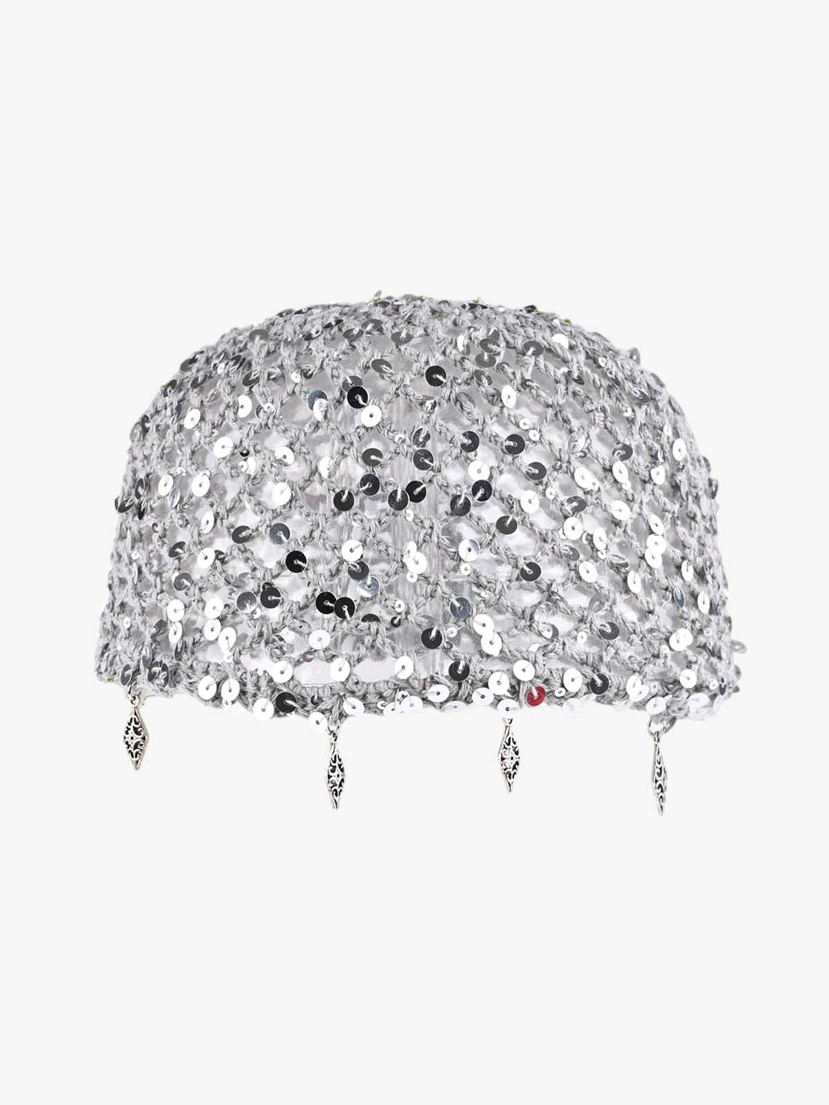 Omygoods Vintage Sequin Mesh Beaded Fringe Cap