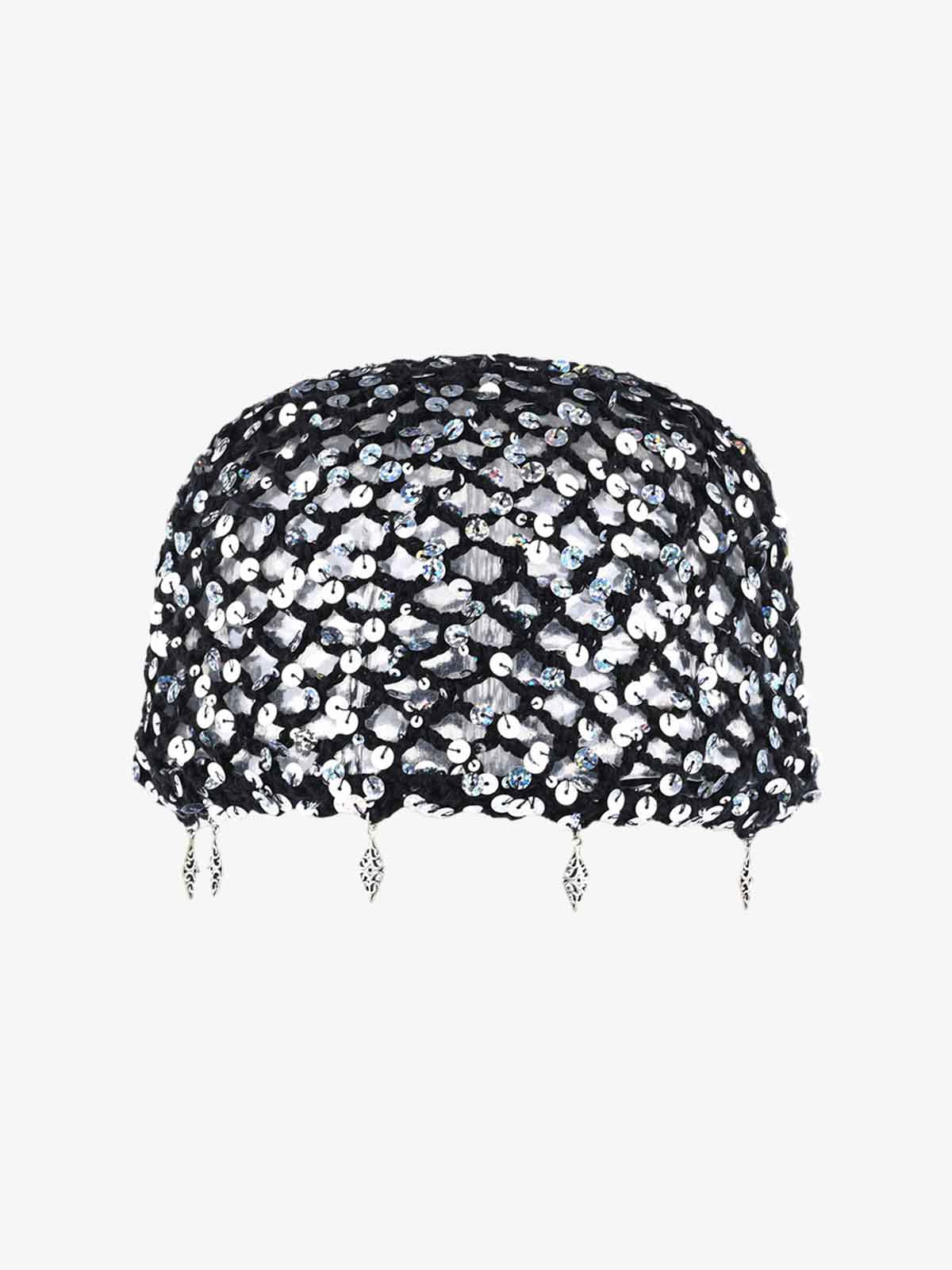 Omygoods Vintage Sequin Mesh Beaded Fringe Cap