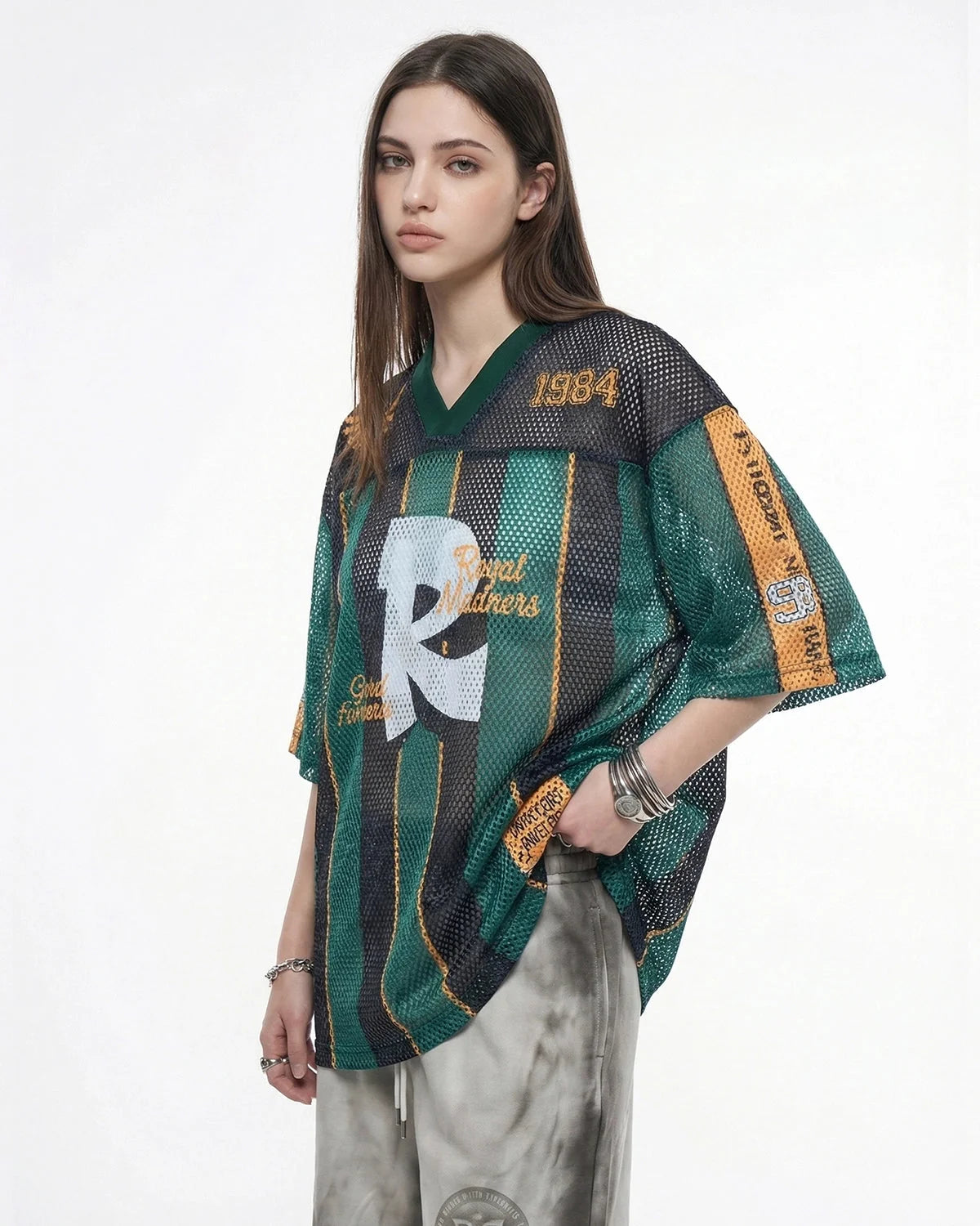 Omygoods Vintage Striped Mesh Jersey
