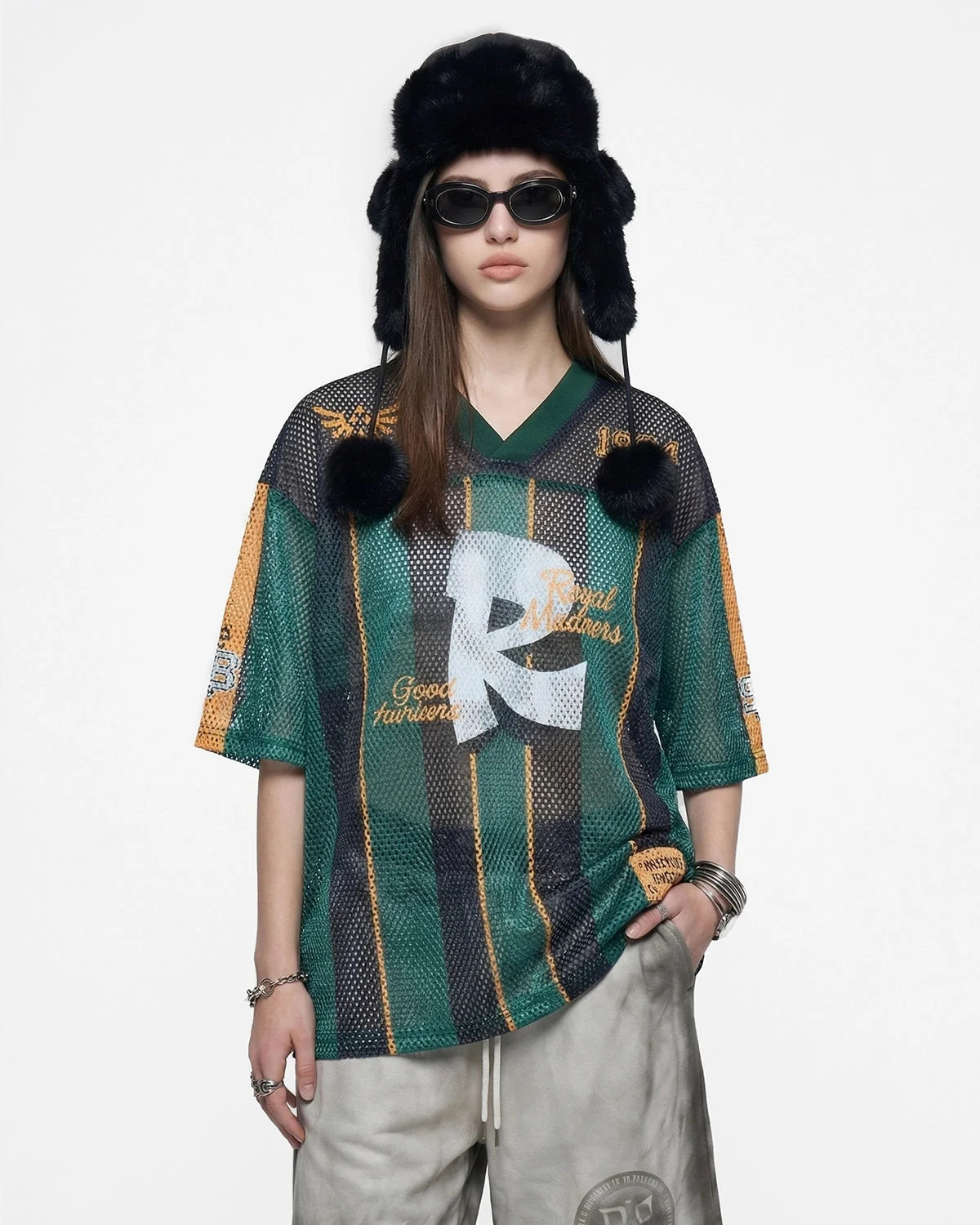 Omygoods Vintage Striped Mesh Jersey