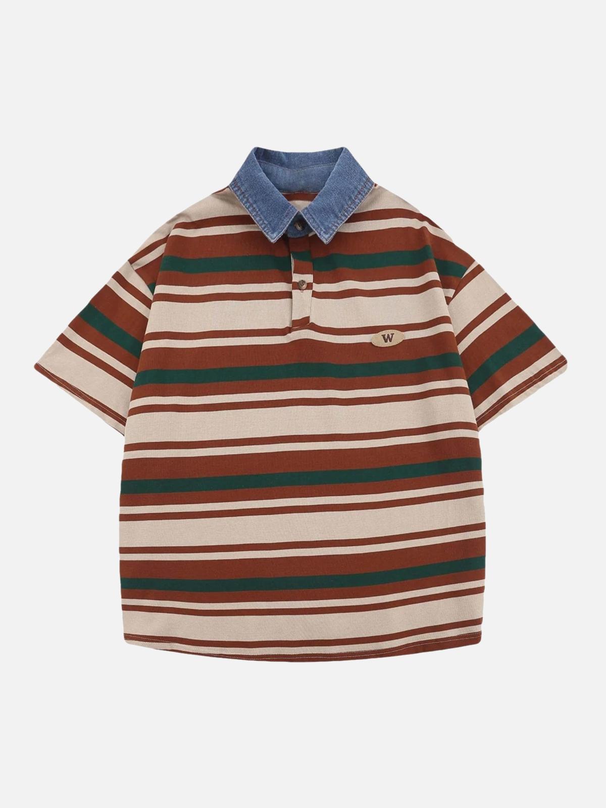 Omygoods Vintage Striped Polo Shirt