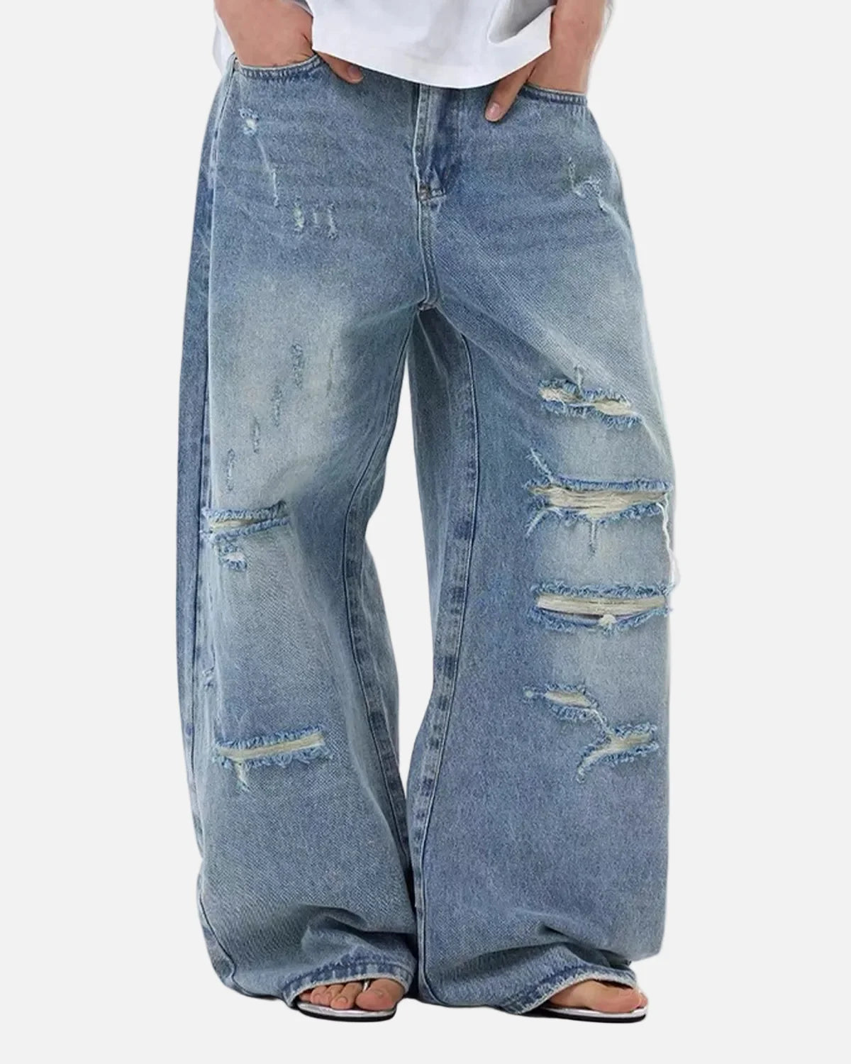 Omygoods Vintage Wash Distressed Baggy Jeans