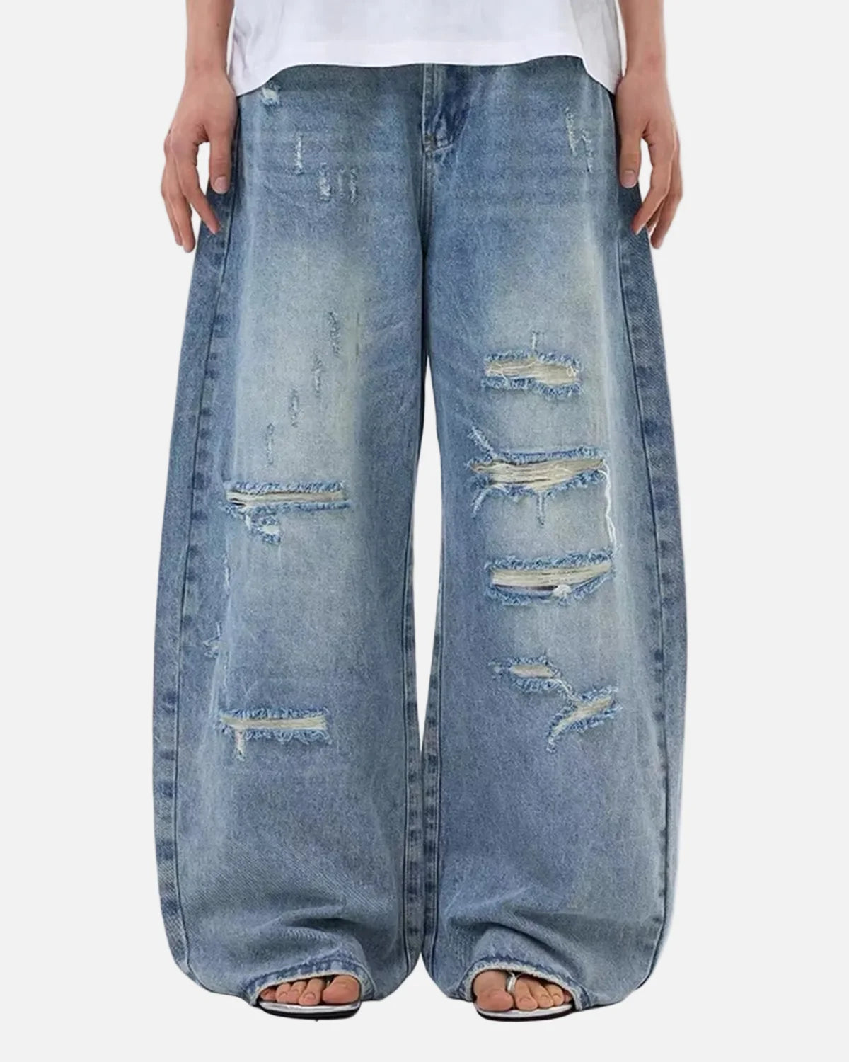 Omygoods Vintage Wash Distressed Baggy Jeans