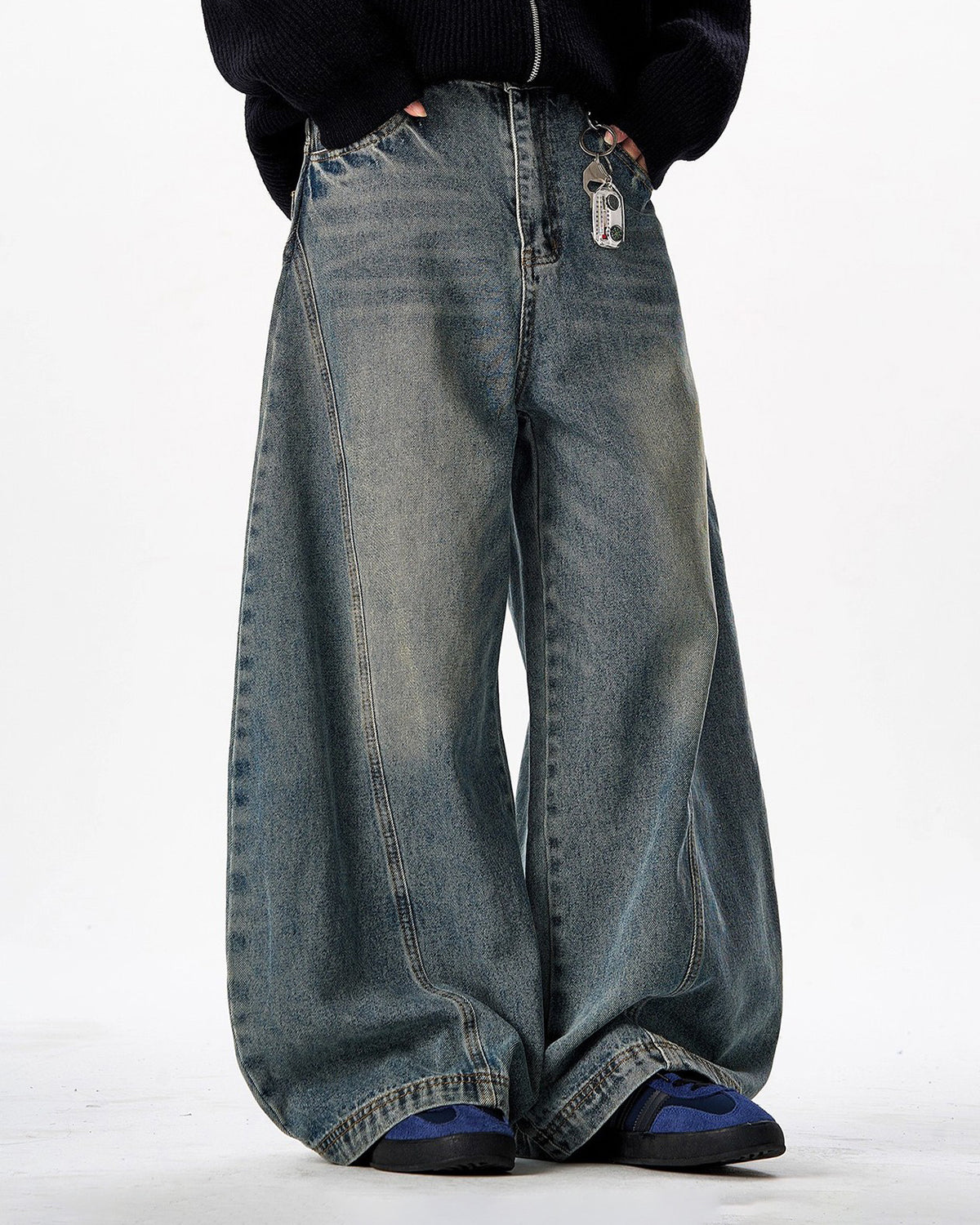 Omygoods Vintage Washed Barrel Jeans
