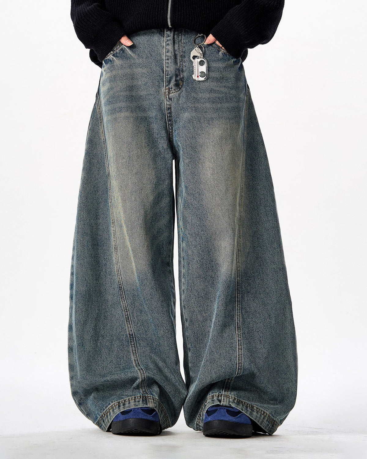 Omygoods Vintage Washed Barrel Jeans