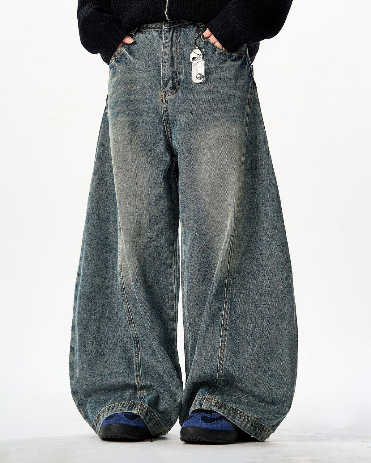 Omygoods Vintage Washed Barrel Jeans