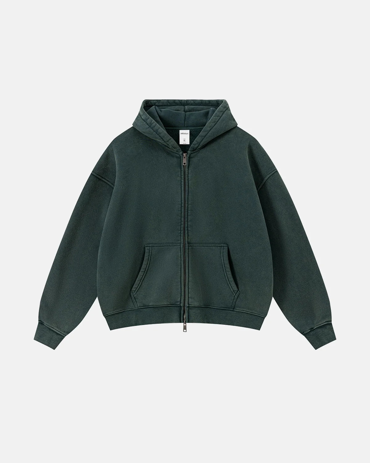 Omygoods Vintage Washed Fleece Boxy Zip Hoodie