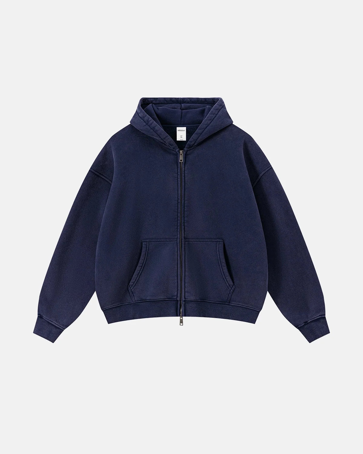 Omygoods Vintage Washed Fleece Boxy Zip Hoodie