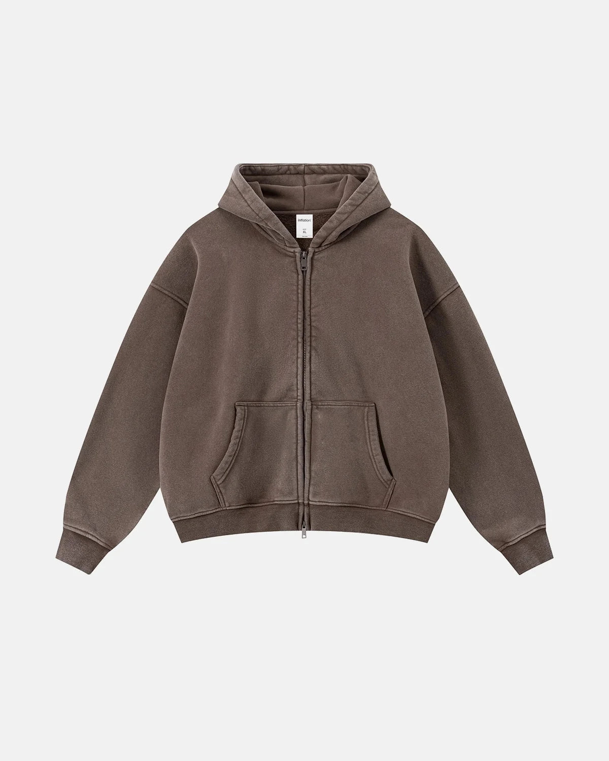 Omygoods Vintage Washed Fleece Boxy Zip Hoodie