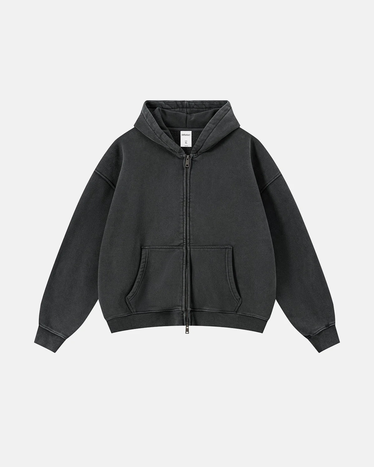 Omygoods Vintage Washed Fleece Boxy Zip Hoodie