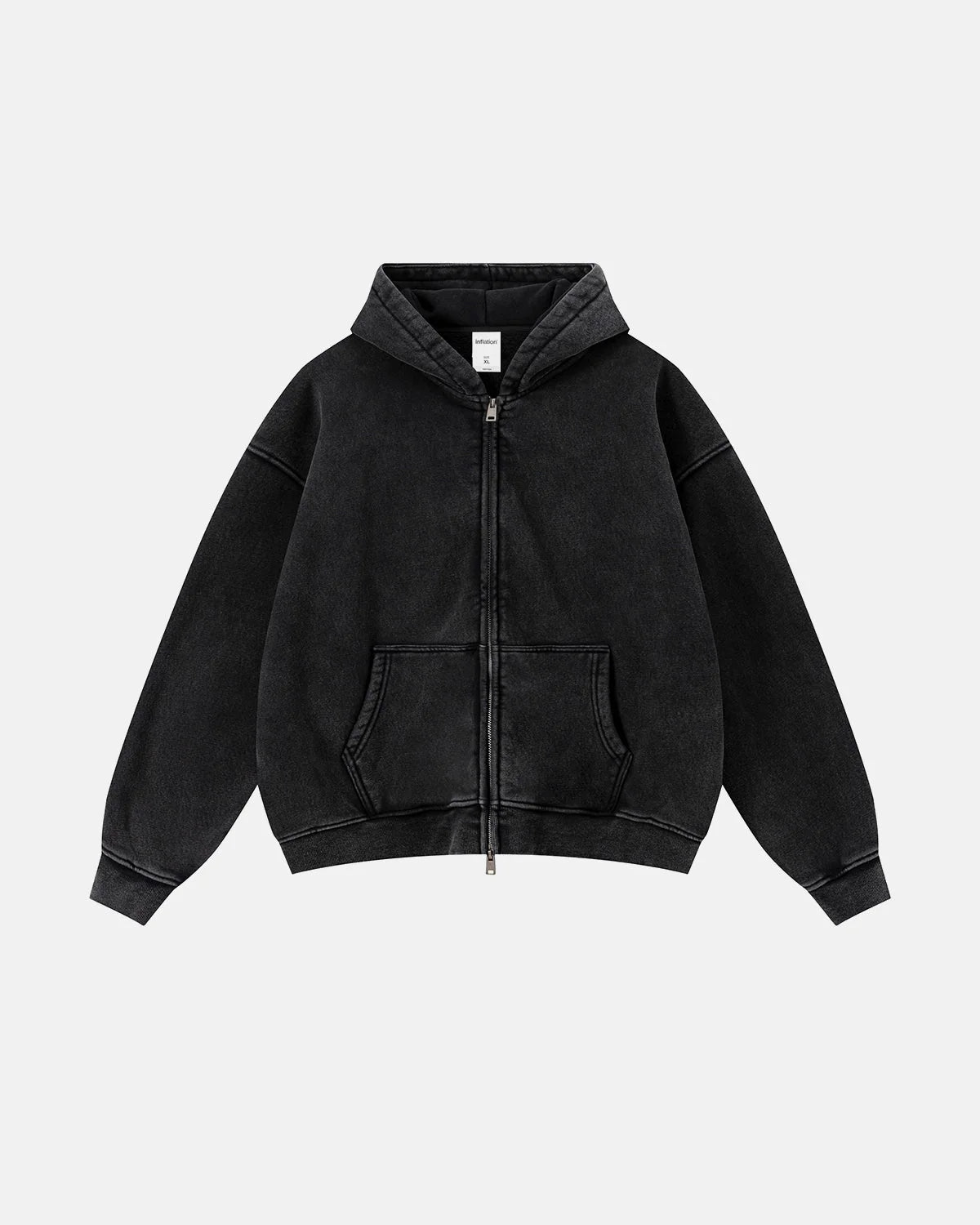 Omygoods Vintage Washed Fleece Boxy Zip Hoodie