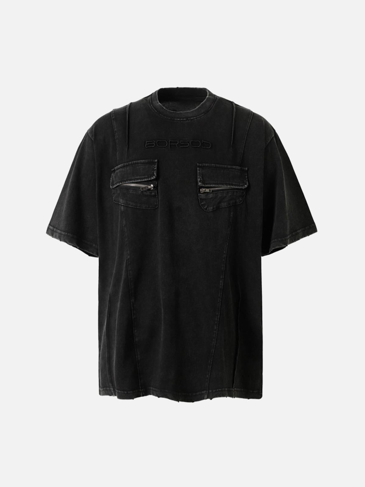 Omygoods Vintage Washed Multi-Pocket T-Shirt