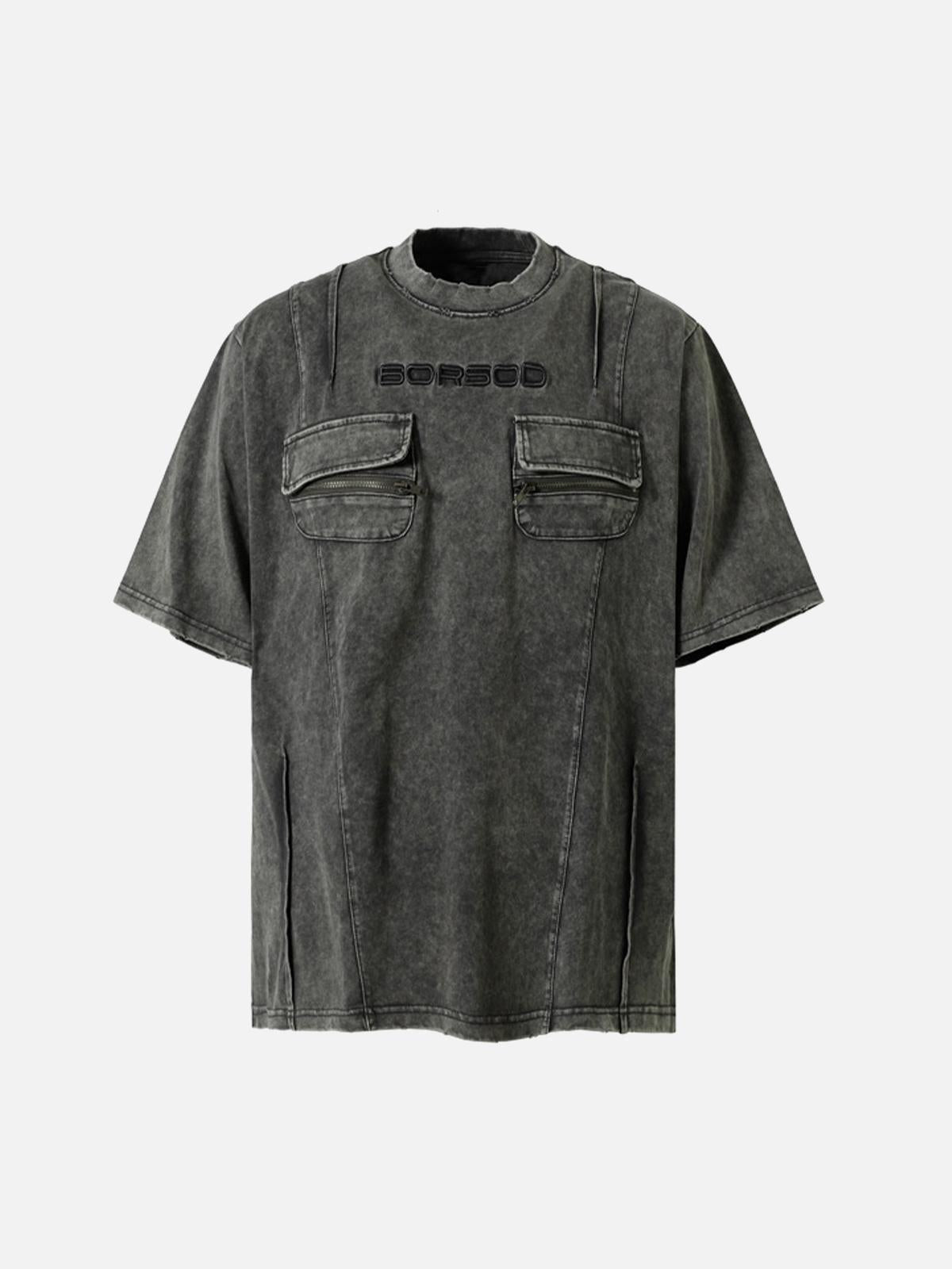 Omygoods Vintage Washed Multi-Pocket T-Shirt