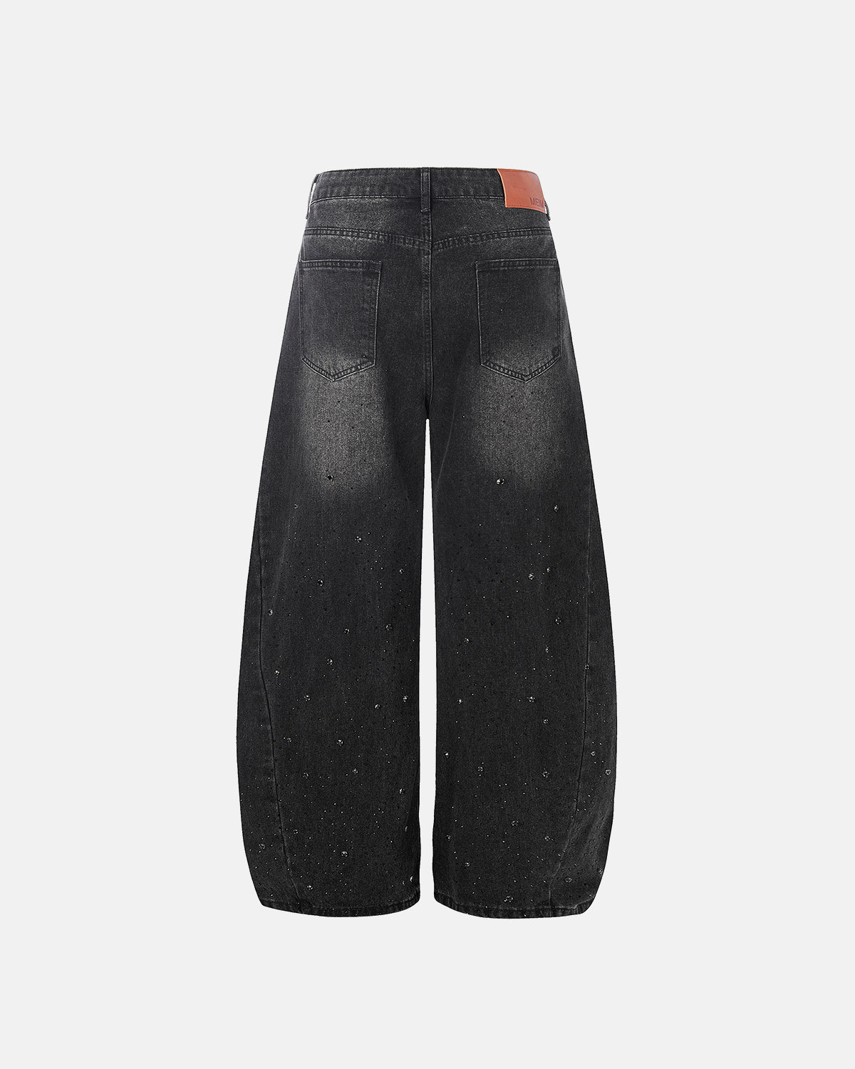 Omygoods Vintage Washed Rhinestone Barrel Jeans