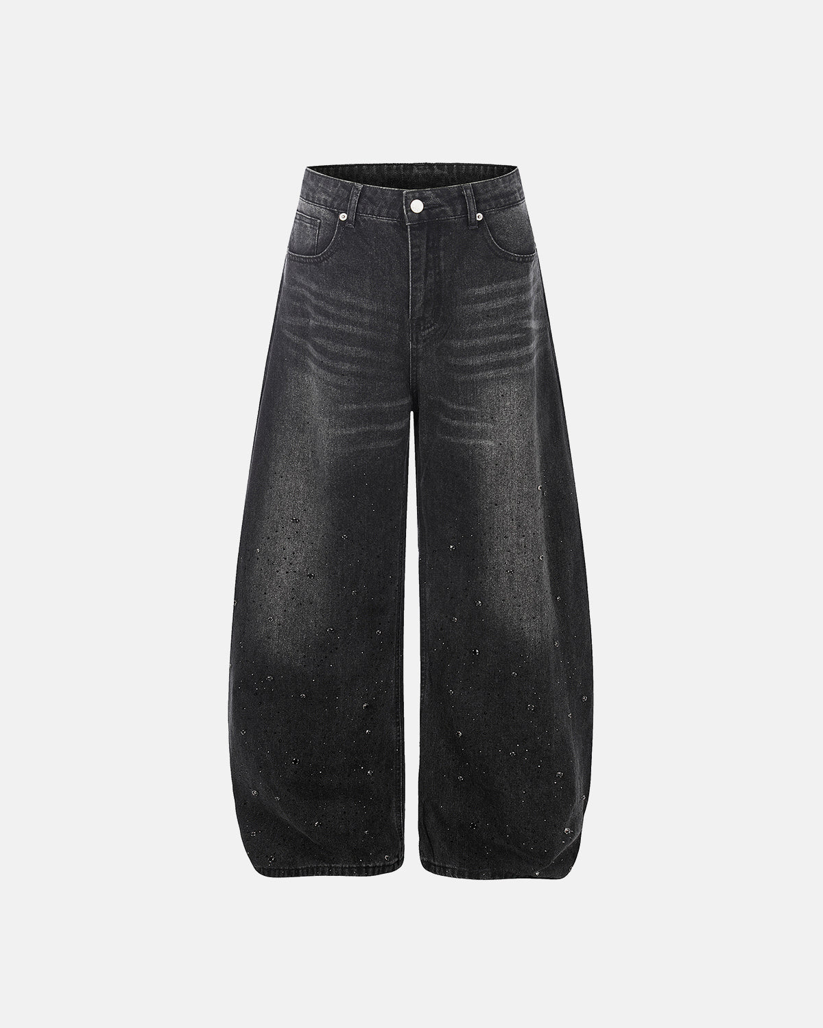 Omygoods Vintage Washed Rhinestone Barrel Jeans