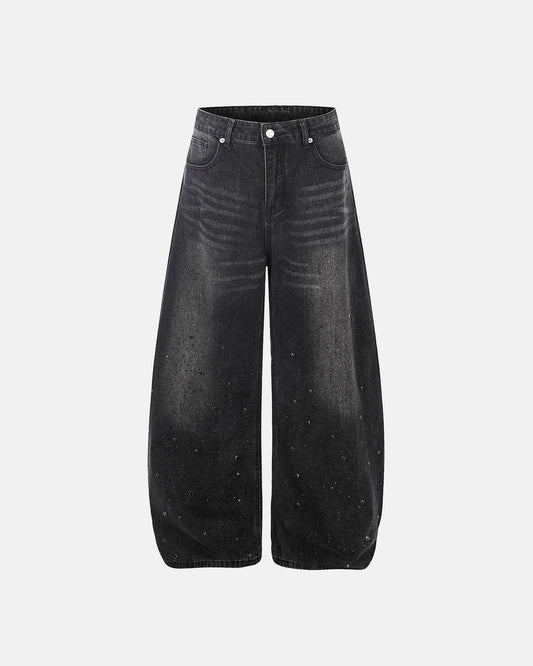 Omygoods Vintage Washed Rhinestone Barrel Jeans