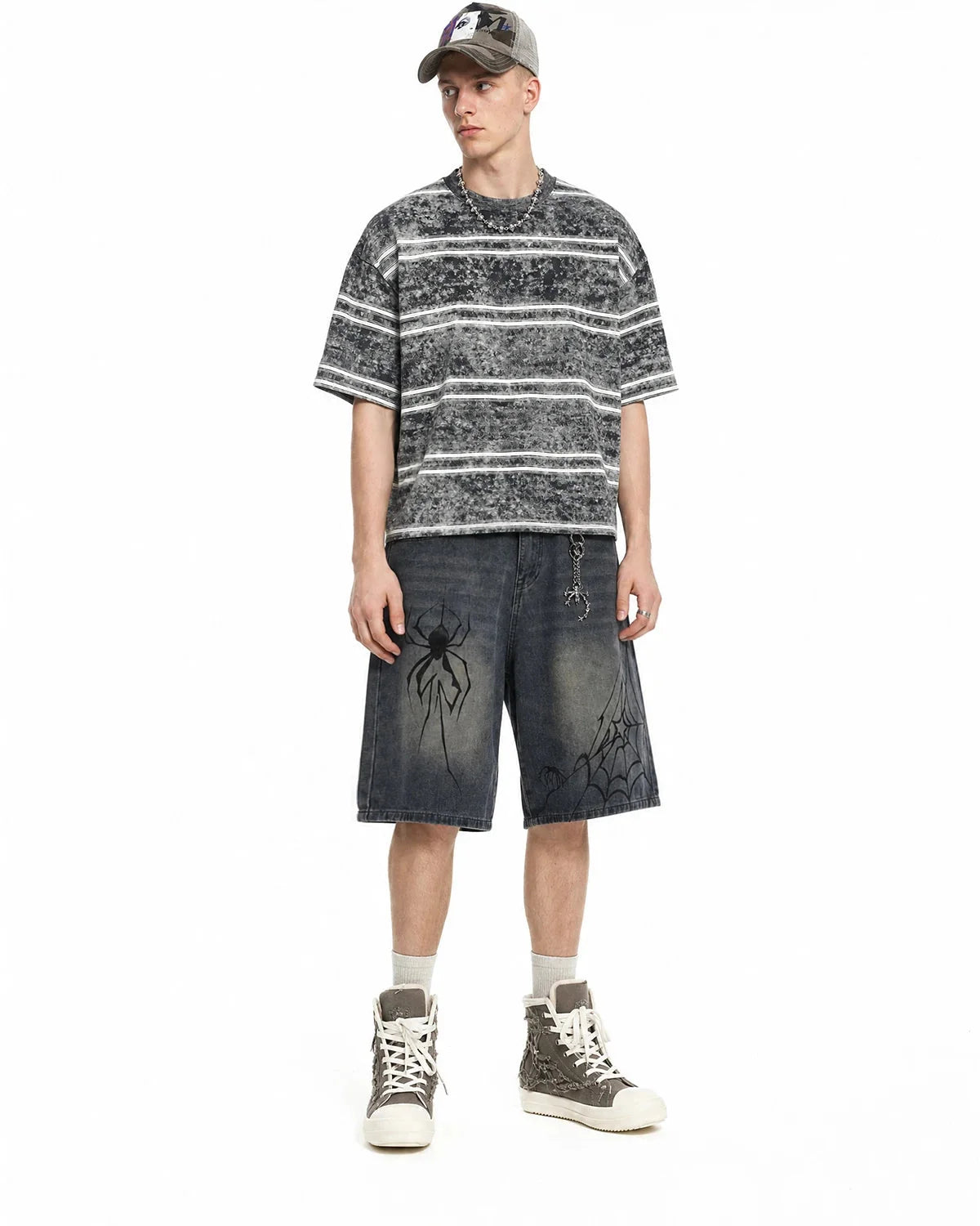 Omygoods Vintage Washed Striped Boxy T-Shirt