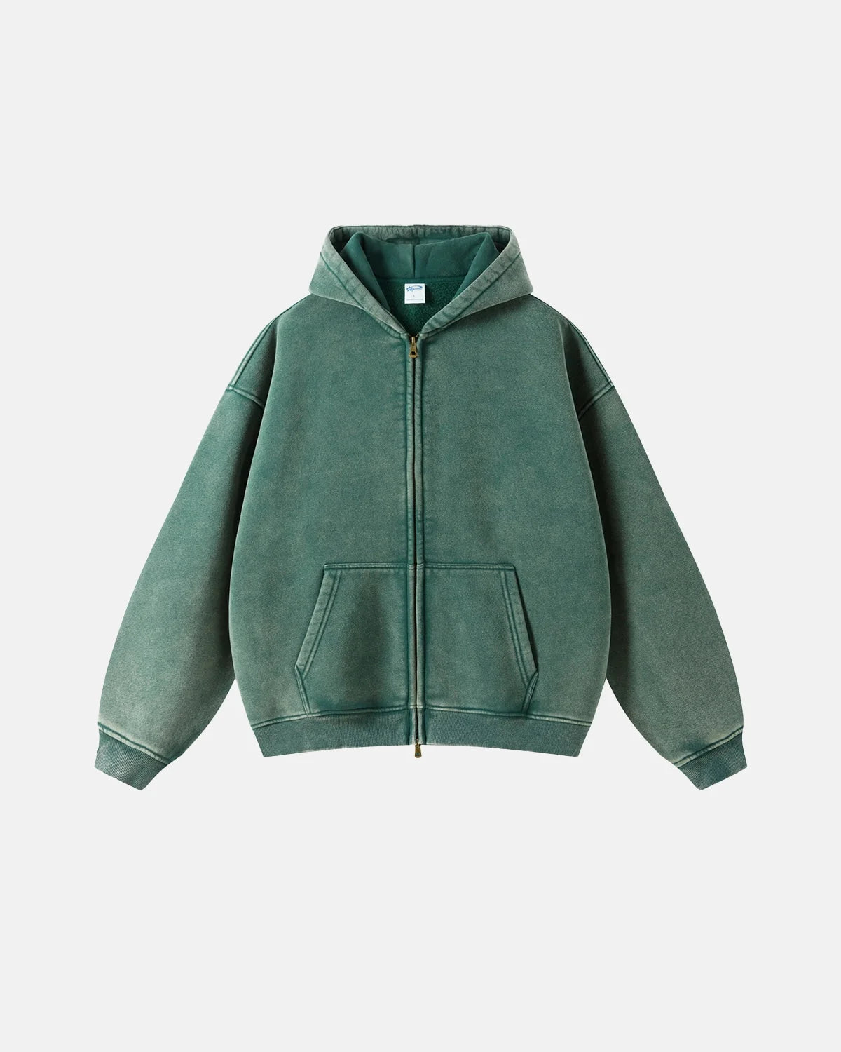 Omygoods Vintage Washed Zip Up Hoodie