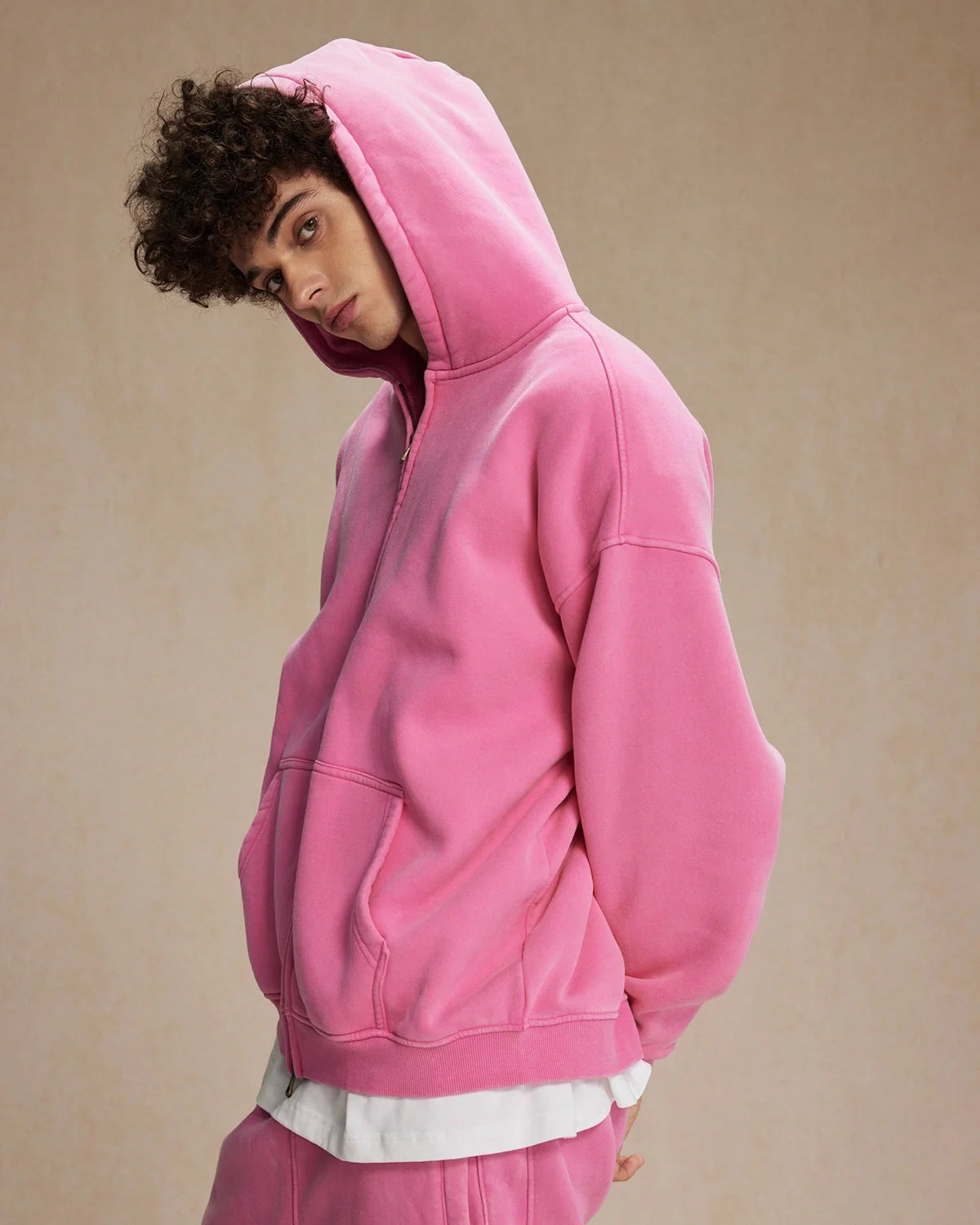 Omygoods Vintage Washed Zip Up Hoodie