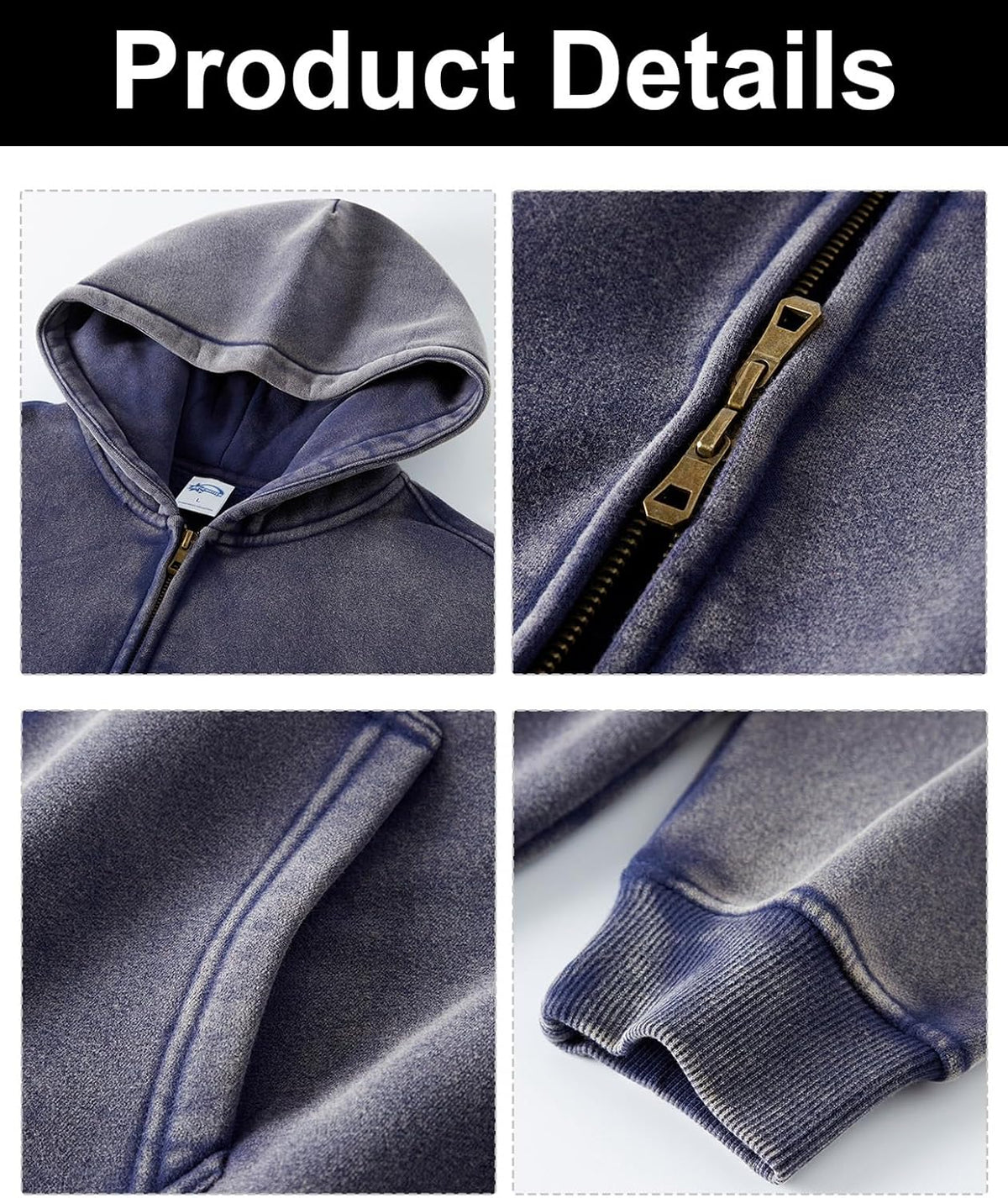 Omygoods Vintage Washed Zip Up Hoodie