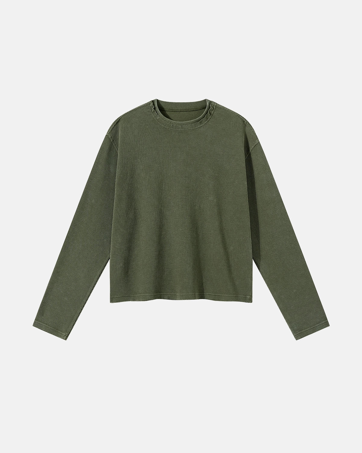 Omygoods Waffle Boxy Long Sleeve T-Shirt