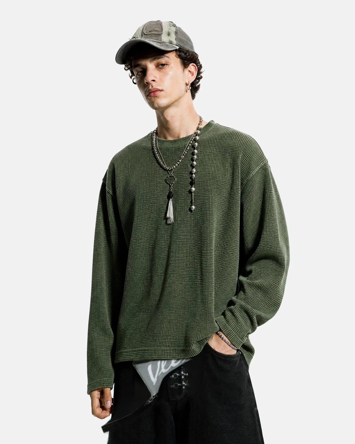 Omygoods Waffle Boxy Long Sleeve T-Shirt