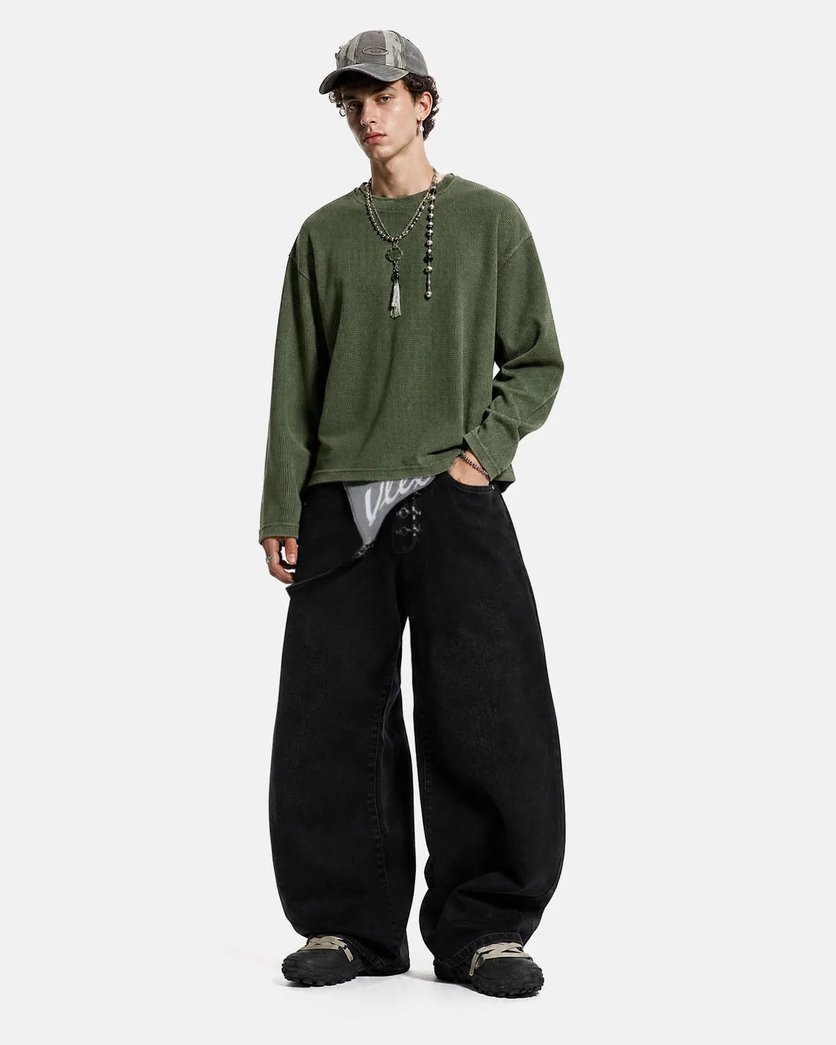 Omygoods Waffle Boxy Long Sleeve T-Shirt