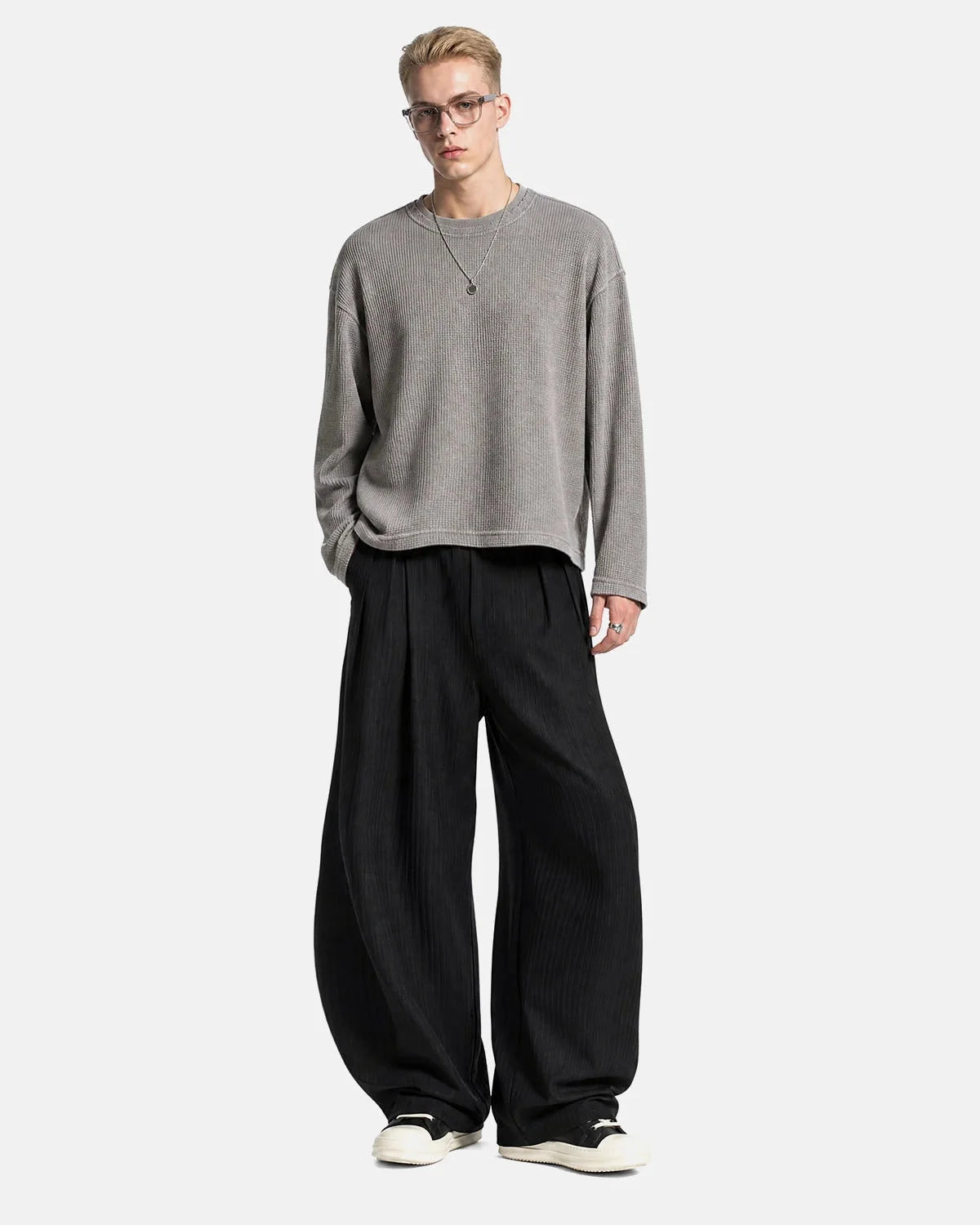Omygoods Waffle Boxy Long Sleeve T-Shirt