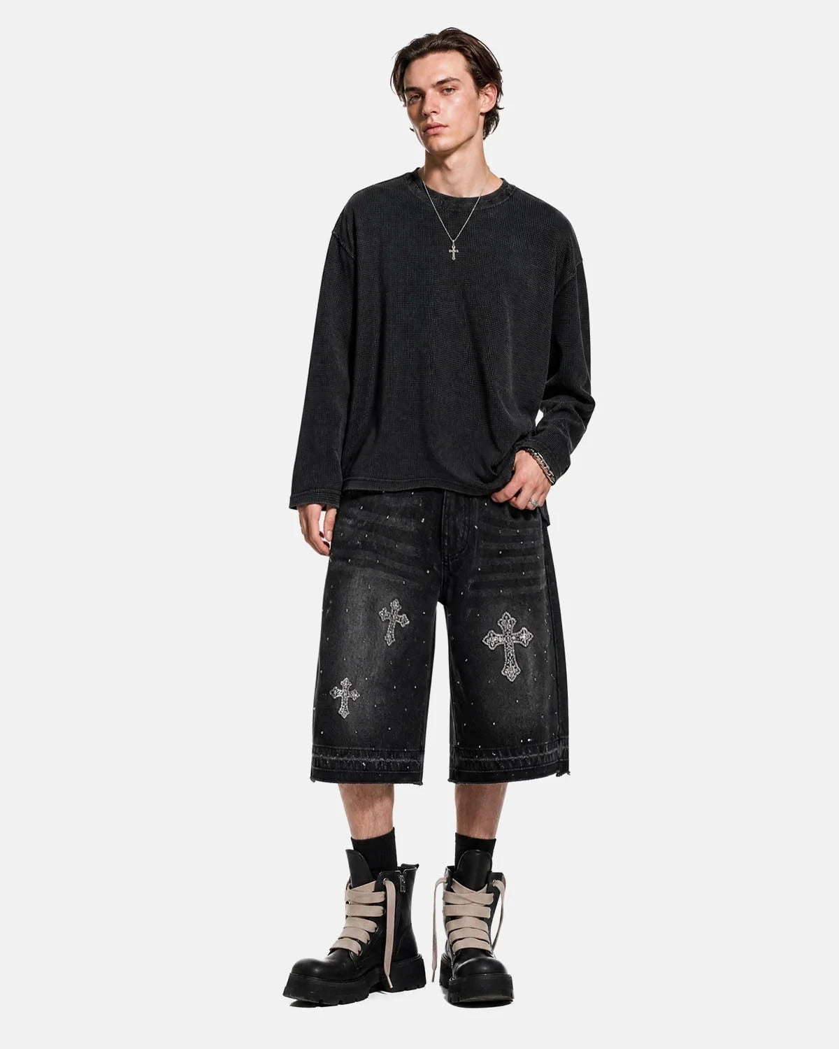 Omygoods Waffle Boxy Long Sleeve T-Shirt