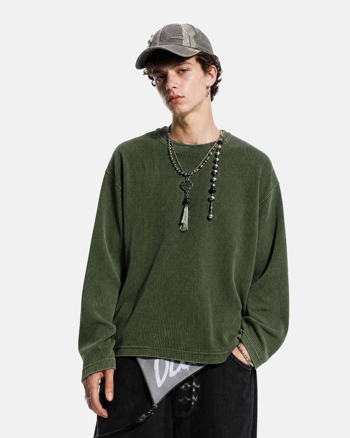 Omygoods Waffle Boxy Long Sleeve T-Shirt