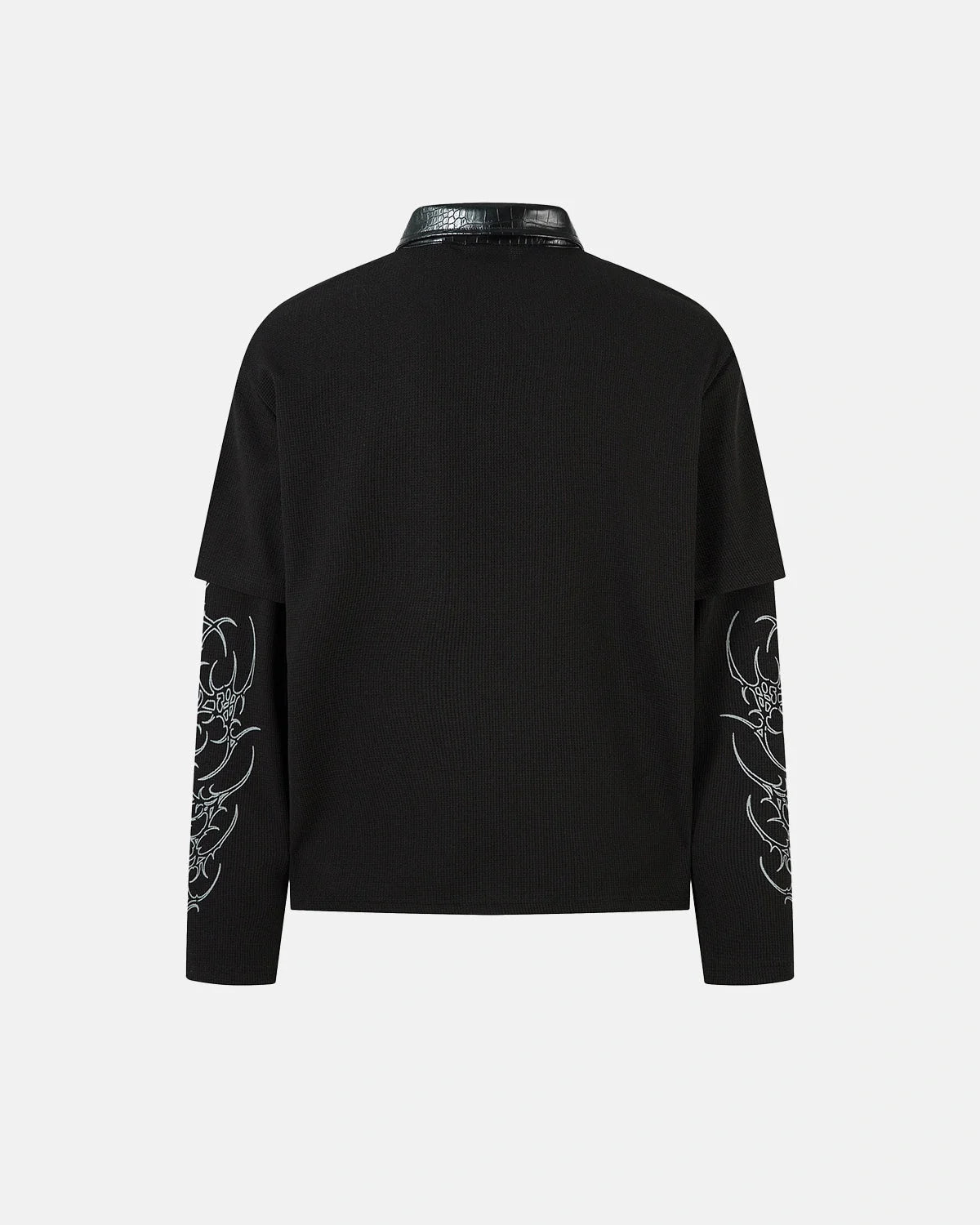 Omygoods Waffle Gothic Graphic Layered Polo Shirt