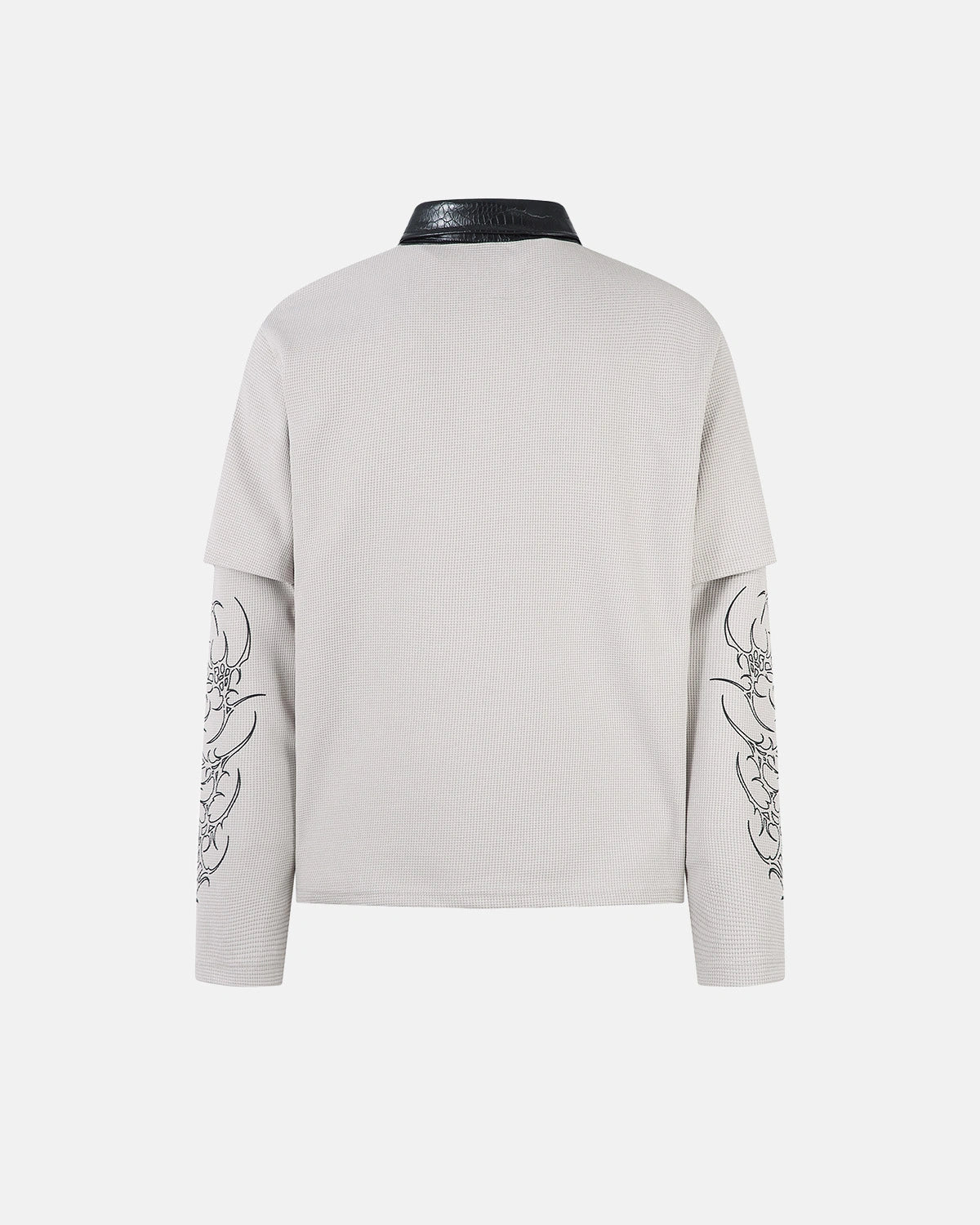 Omygoods Waffle Gothic Graphic Layered Polo Shirt