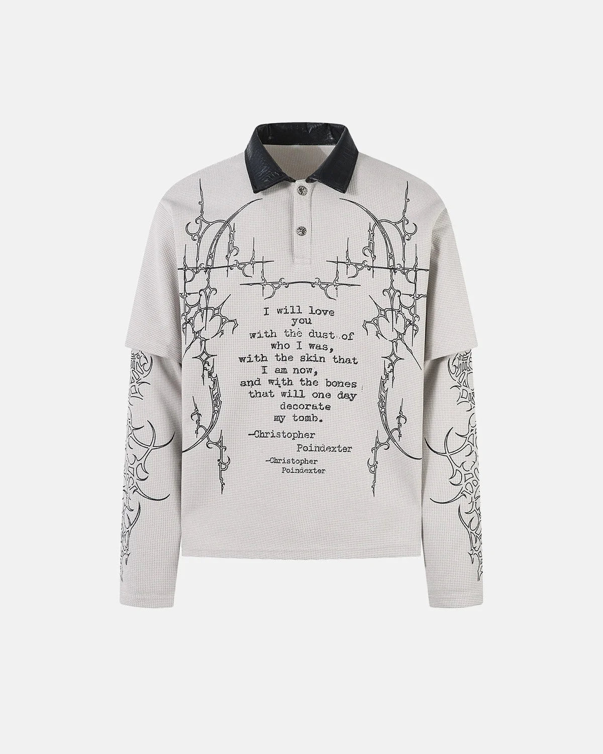 Omygoods Waffle Gothic Graphic Layered Polo Shirt