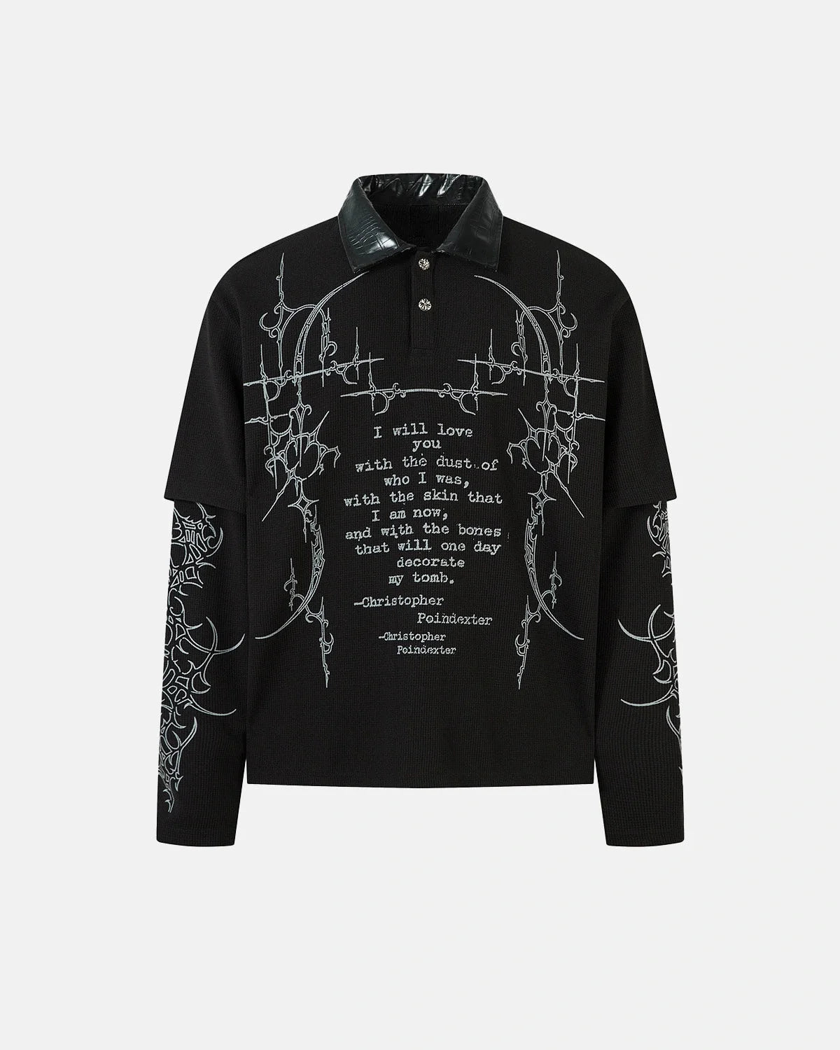 Omygoods Waffle Gothic Graphic Layered Polo Shirt