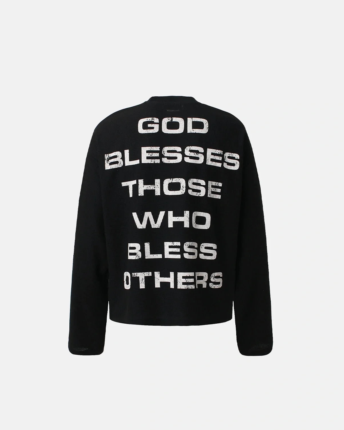 Omygoods Distressed Graphic Waffle Long Sleeve T-Shirt