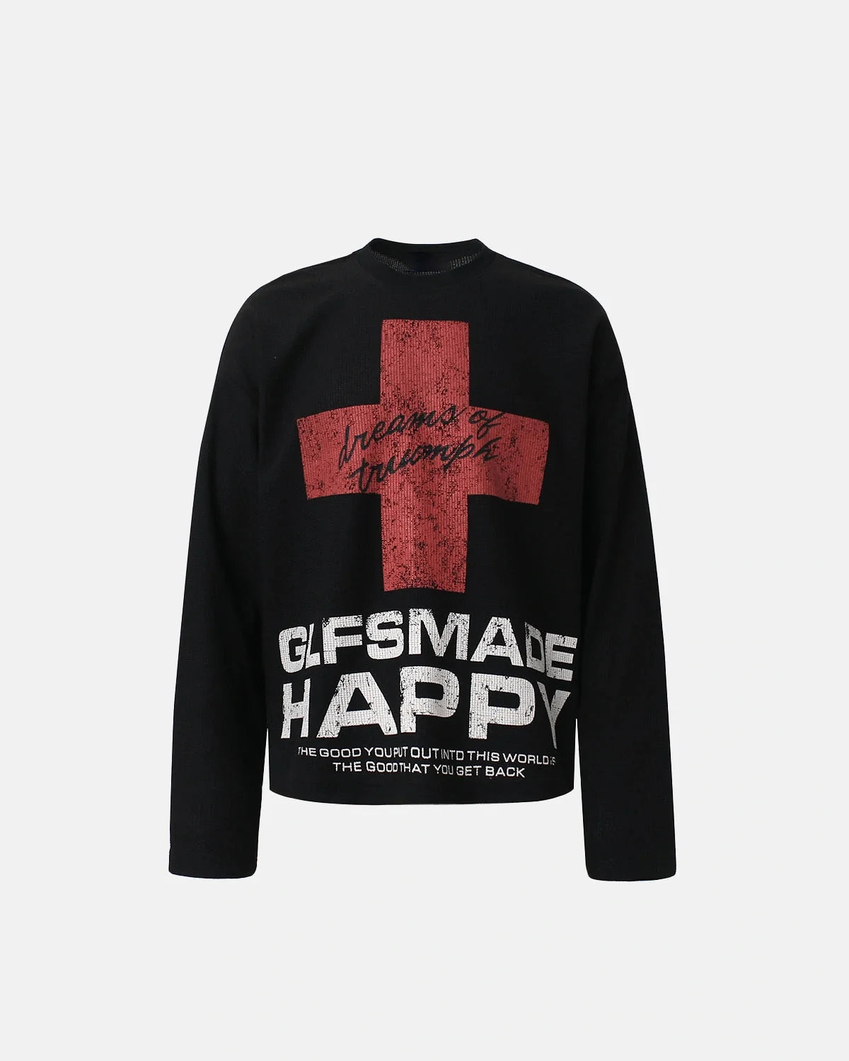 Omygoods Distressed Graphic Waffle Long Sleeve T-Shirt