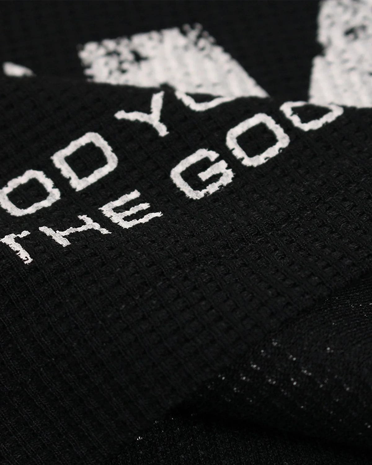 Omygoods Distressed Graphic Waffle Long Sleeve T-Shirt