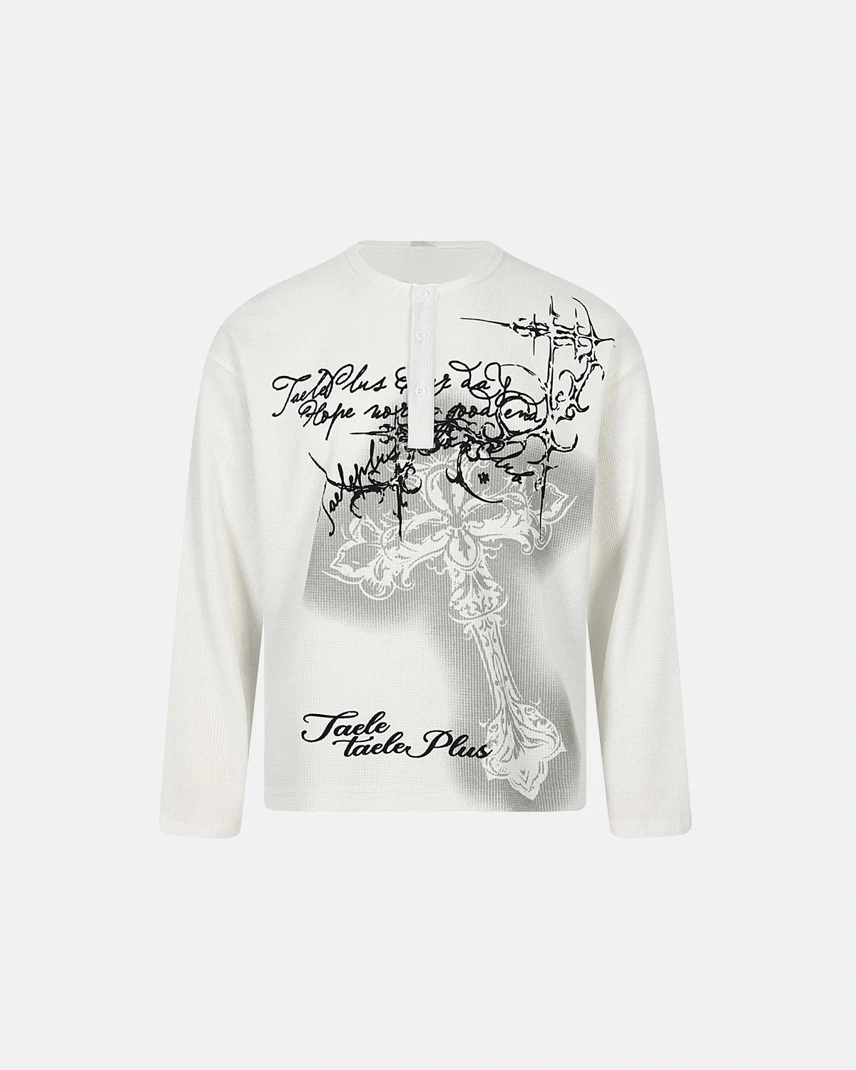 Omygoods Waffle Cross Henley Long Sleeve T-Shirt