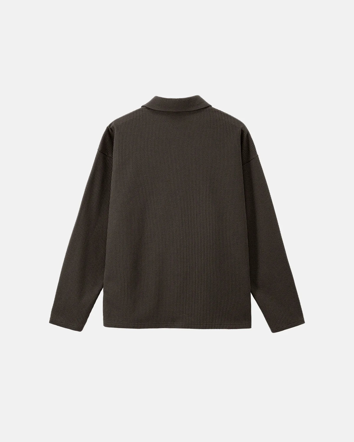 Omygoods Waffle Long Sleeve Polo Shirt
