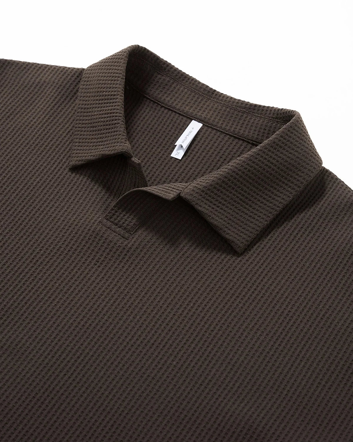 Omygoods Waffle Long Sleeve Polo Shirt
