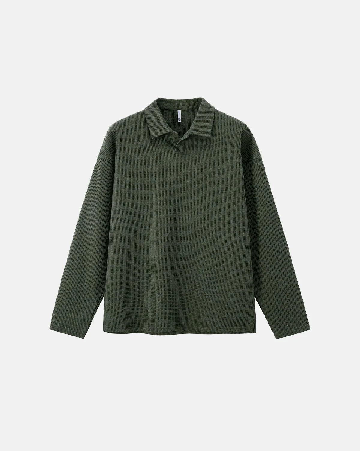 Omygoods Waffle Long Sleeve Polo Shirt