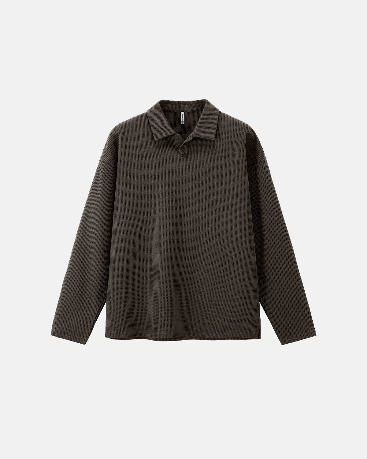 Omygoods Waffle Long Sleeve Polo Shirt