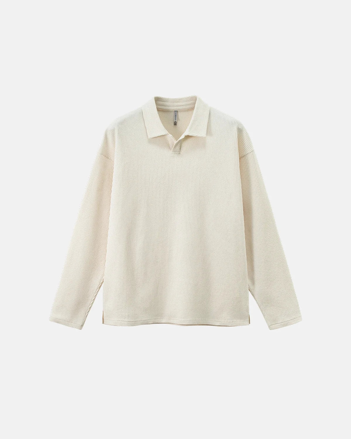 Omygoods Waffle Long Sleeve Polo Shirt